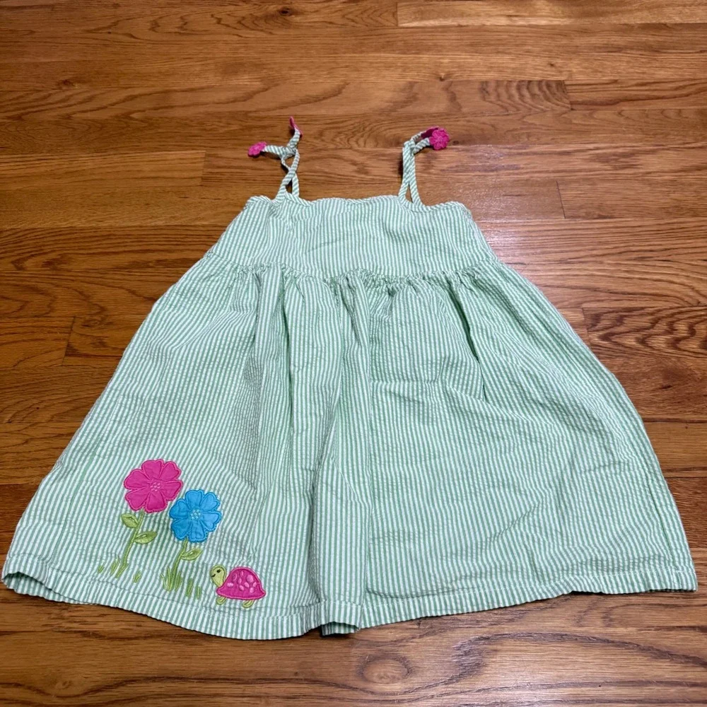 Gymboree Girls 2T Green White Seersucker Striped Floral Turtle Sundress 2007